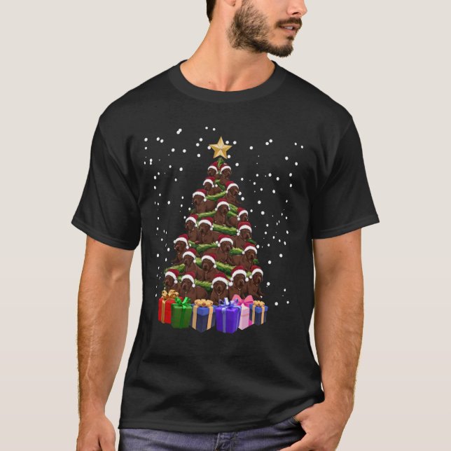 Camiseta Chocolate Labrador Árvore de Natal Engraçado Matan (Frente)