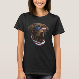 Camiseta Chocolate Labrador Com Óculos De Sol E Bandeira 1 