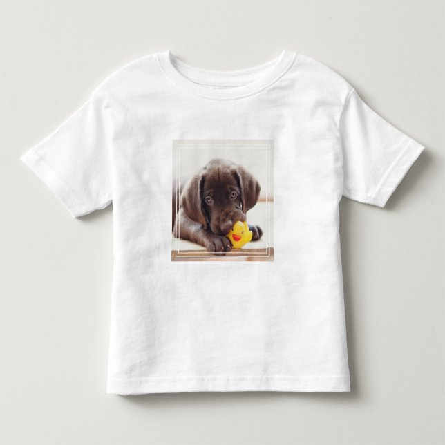 Camiseta Chocolate Labrador Com Pato De Brinquedo (Frente)