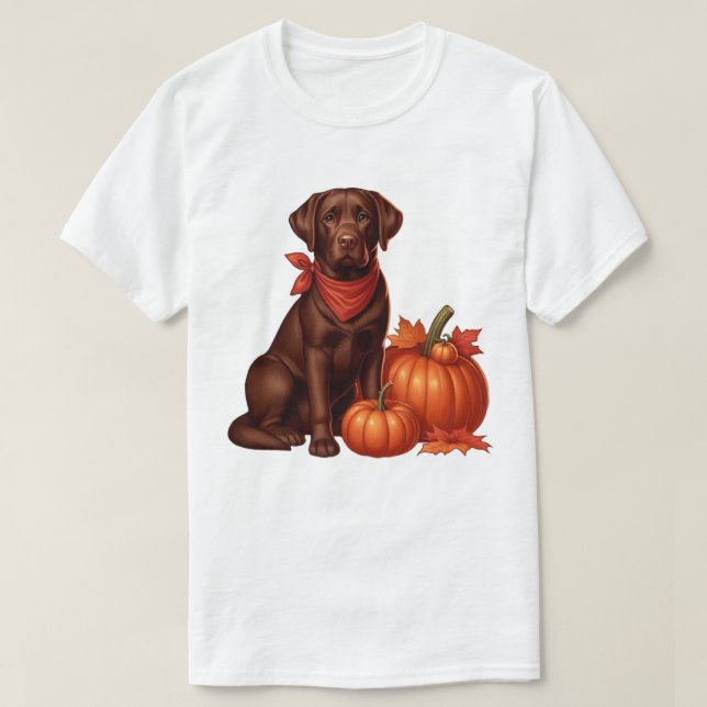 Camiseta Chocolate Labrador com Red Bandana por Pumpkins (Frente do Design)