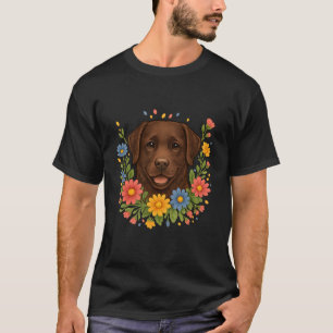 Camiseta Chocolate Labrador Flores Coloridas de Primavera F