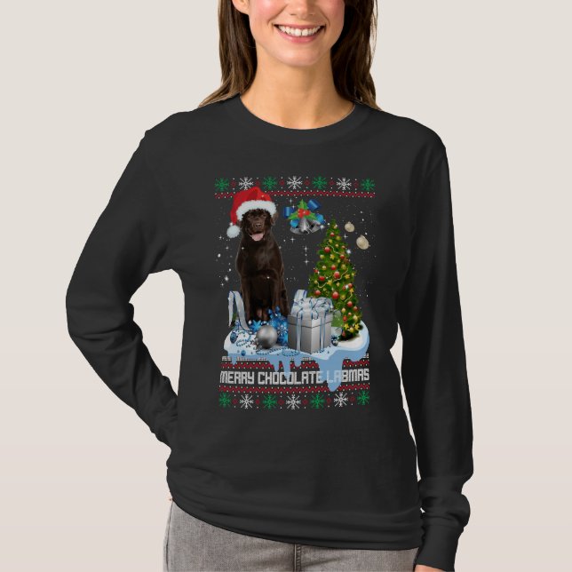 Camiseta Chocolate Labrador Santa Hat Natal Feio (Frente)