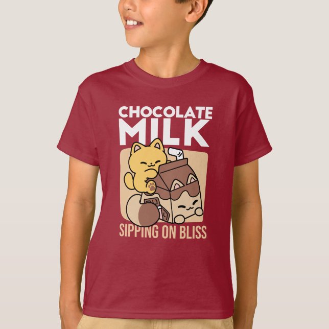 Camiseta Chocolate Milk Sipping on Bliss – Kawaii Cat Food  (Frente)