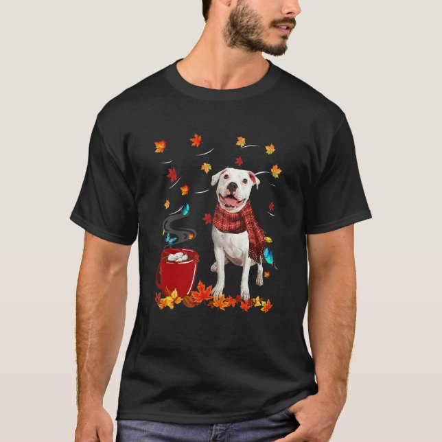 Camiseta Chocolate Quente de Outono Pitbull Branco (Frente)