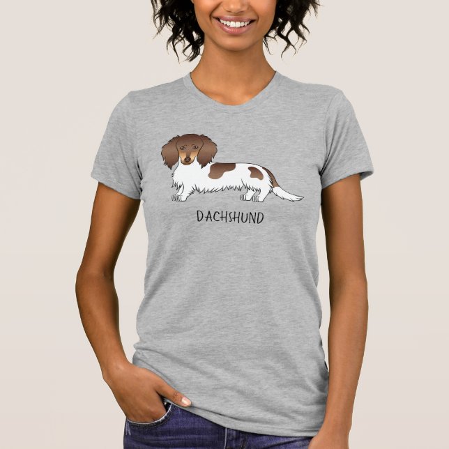 Camiseta Chocolate & Tan Piebald Dachshund de Pelo Longo &  (Frente)