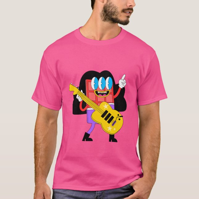 Camiseta Chocolate Vermelho Musical com Guitarra (Frente)