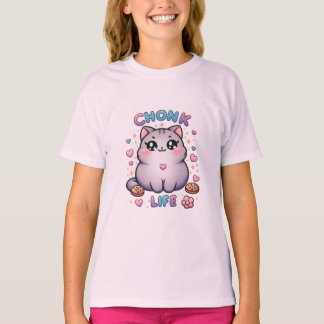 Camiseta CHONK LIFE CAT - Estilo Kawaii Gata Design Girls'