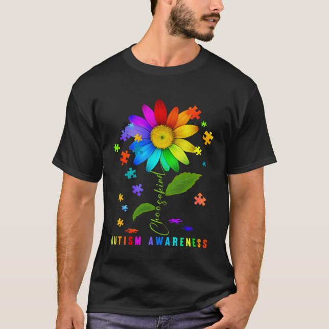 Camiseta Choose Kind Autism Awareness Sunflower Puzzle For  (Frente)