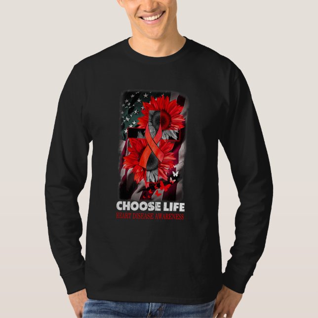 Camiseta Choose Life Heart Disease Awareness Sumflower Red (Frente)