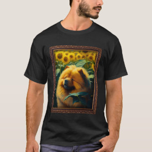 Camiseta Chow Chow Pintando Flor de Girassol Mãe Flor