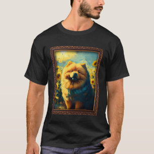 Camiseta Chow Chow Pintando Flor de Girassol Mãe Flor