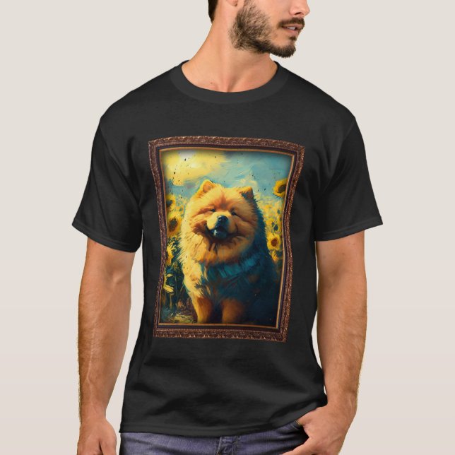 Camiseta Chow Chow Pintando Flor de Girassol Mãe Flor (Frente)