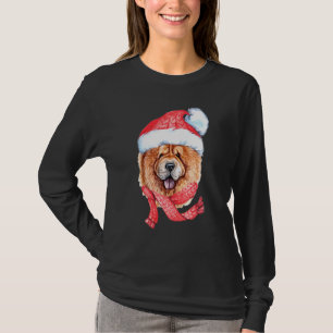 Camiseta Chow Chow Santa Hat Red Scarf Bonito Cachorro de N