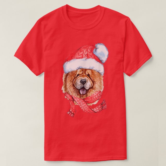 Camiseta Chow Chow Santa Hat Red Scarf Cute Dog Lover Chris (Frente do Design)
