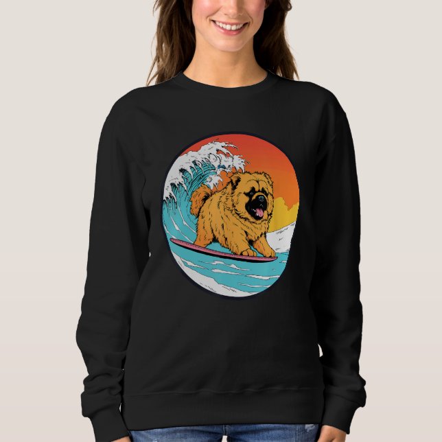 Camiseta Chow Chow Surfing Funny Dog Beach (Frente)