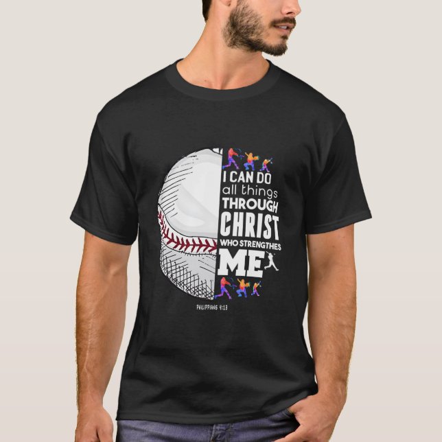 Camiseta Christian Baseball I Can Do All Things Through Chr (Frente)