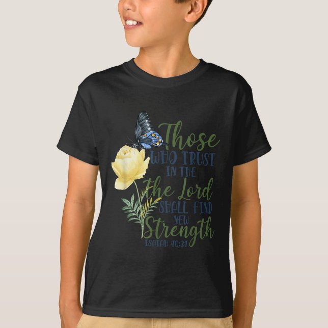 Camiseta Christian Bible Verse Butterfly Rose Flower Isaiah (Frente)