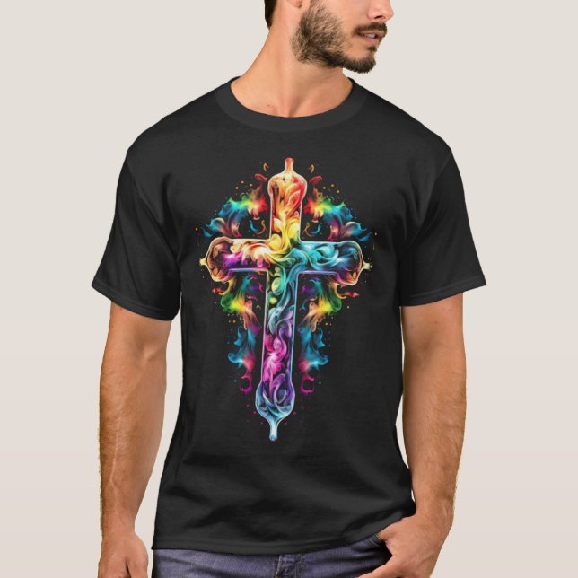 Camiseta Christian cross faith hope love Jesus church rainb (Frente)