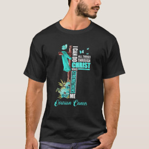 Camiseta Christian Cross Teal Ribbon Survivter Fighter Ovar