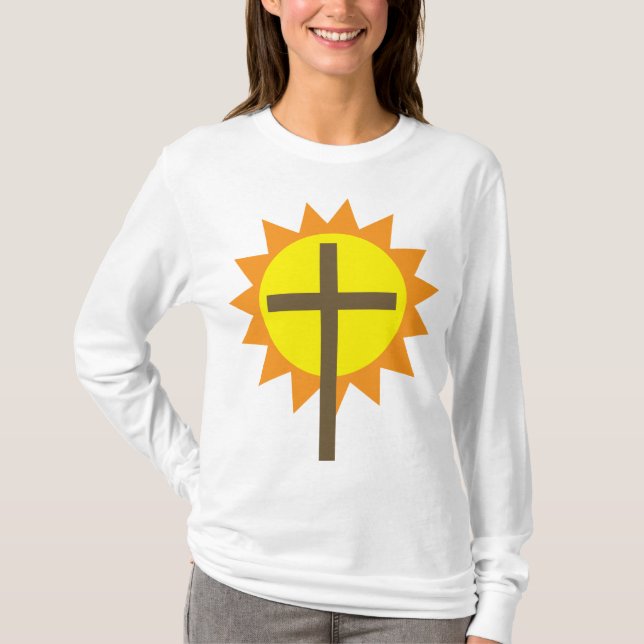 Camiseta Christian Cross with Yellow Sun and Orange Rays (Frente)