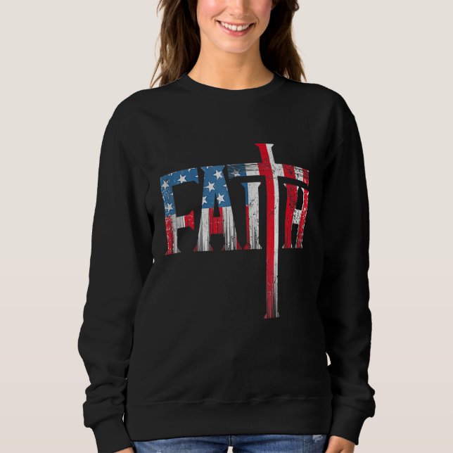 Camiseta Christian Faith & Cross  USA Flag American 4th Of (Frente)