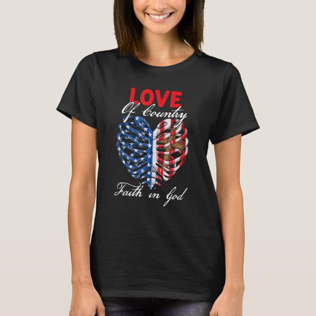 Camiseta Christian Faith In God Patriotic Heart Cross 4th o (Frente)
