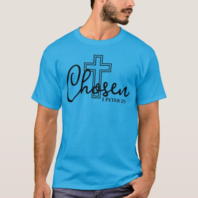 Camiseta Christian Faith Scripth Cross Escolhido 1 Peter 2  (Frente)