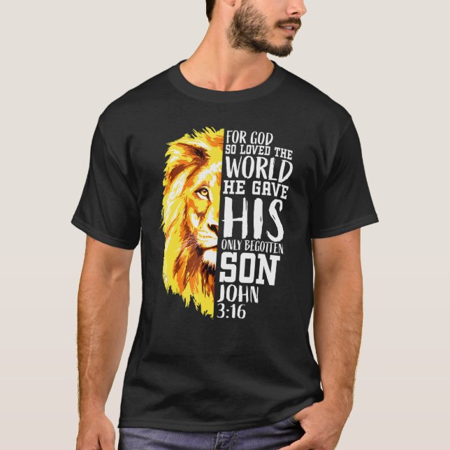 Camiseta Christian For Men Lion Of Judah Graphic God John 3 (Frente)