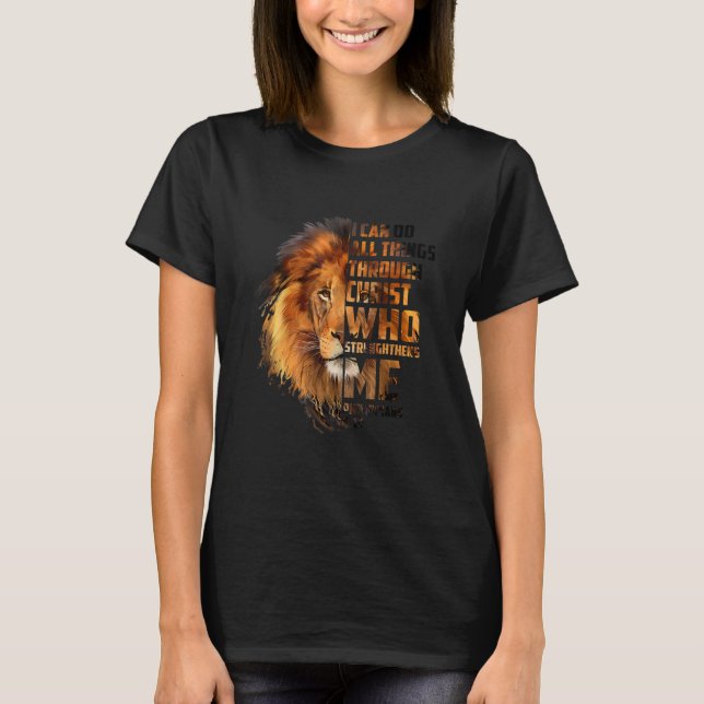 Camiseta Christian I Can Do All Things Through Christ Lion  (Frente)