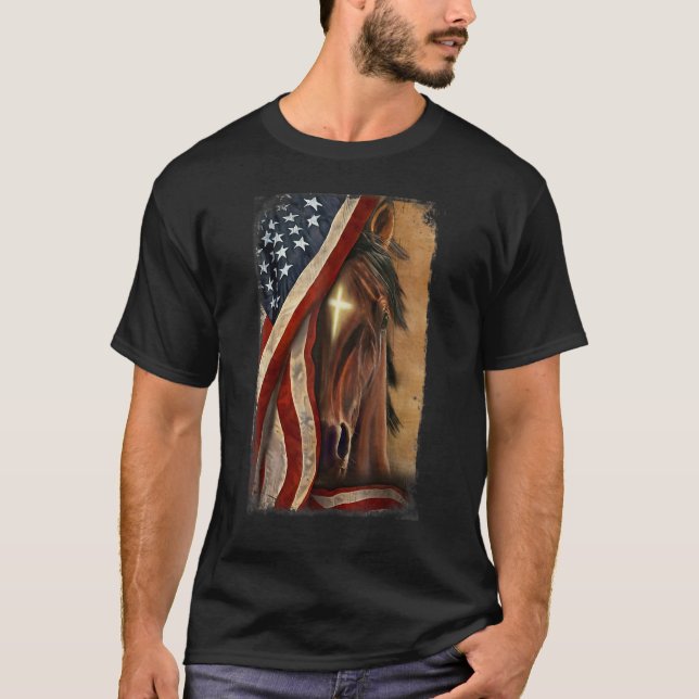 Camiseta Christian Jesus Cross Patriotic Horse Cross Americ (Frente)