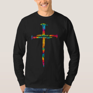 Camiseta Christian Jesus Nail Cross Tie Dye Rainbow Bíblia
