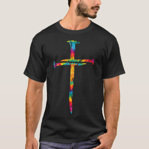 Camiseta Christian Jesus Nail Cross Tie Dye Rainbow Bíblia 
