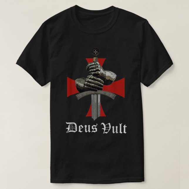Camiseta Christian Knight Templar Crusader Sword Armor Deus (Frente do Design)