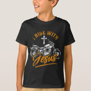 Camiseta Christian Motorcycle Biker I Ride With Jesus Faith