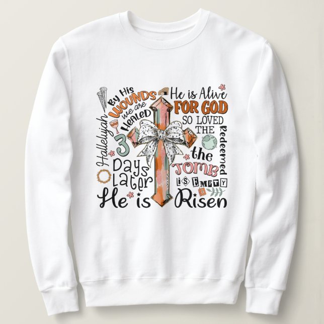 Camiseta Christian Páscoa Cross Ele é Risen (Frente do Design)