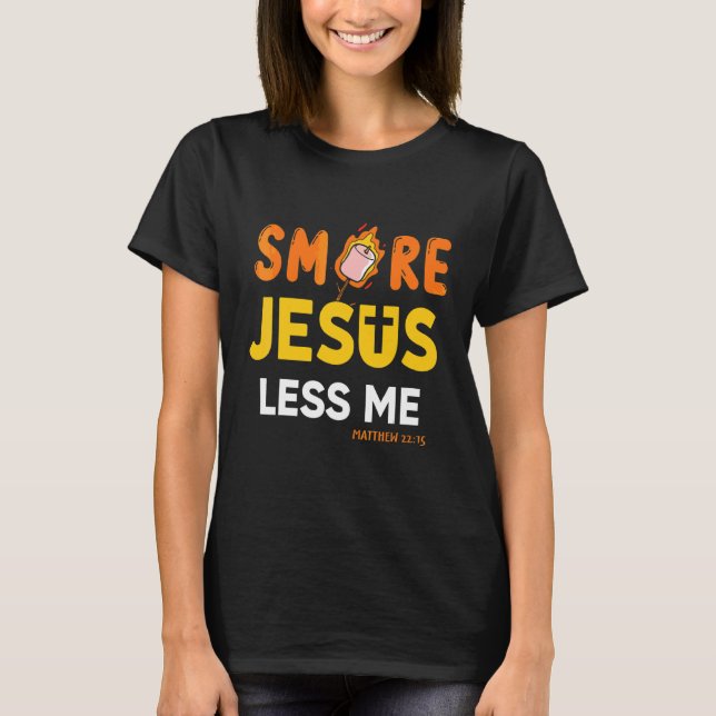 Camiseta Christian Smore Jesus Menos Eu Acampando Chocola (Frente)