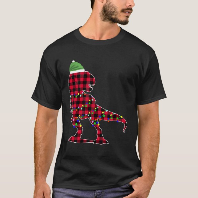 Camiseta Christmas 2020 Buffalo Plaid Dino Rex (Frente)
