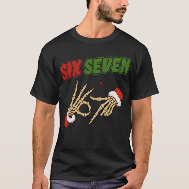 Camiseta Christmas 67 Tee Six Seven Meme Skeleton  (Frente)