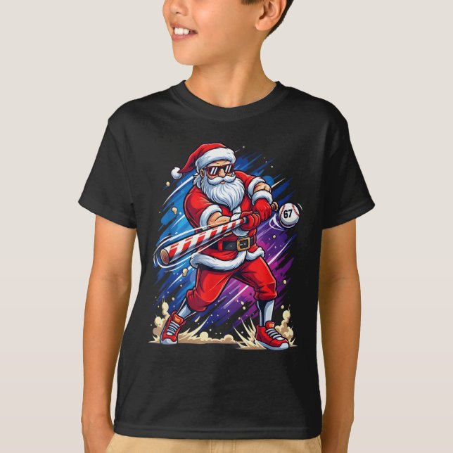 Camiseta Christmas Baseball Funny Santa Game Day Xmas Boys  (Frente)