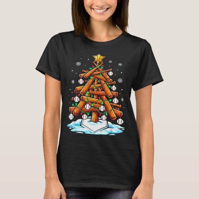 Camiseta Christmas Baseball Tree Lights Xmas  (Frente)