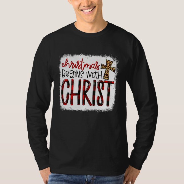 Camiseta Christmas Begin With Christ Leopard Christian Cros (Frente)