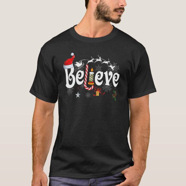 Camiseta Christmas  Believe Santa Claus  Jesus Christian 1 (Frente)
