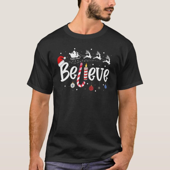 Camiseta Christmas Believe Santa Hat Believe Christmas Kids (Frente)