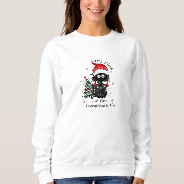 Camiseta Christmas Black Cat It's Fine I'm Fine  (Frente)