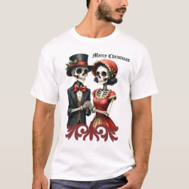 Camiseta Christmas Bone Romance, A festive skeleton couple.
