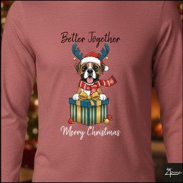 Camiseta Christmas Boxer Dog Reindeer Scarf Gift