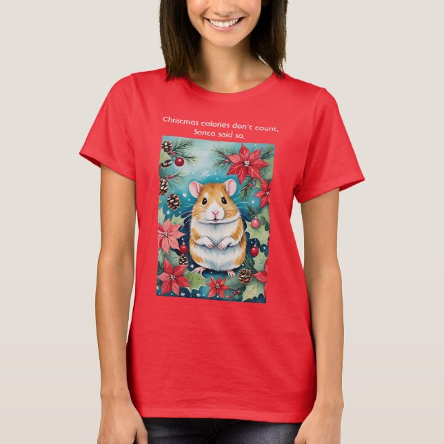 Camiseta Christmas Calories Funny Chubby Holiday Mouse (Frente)