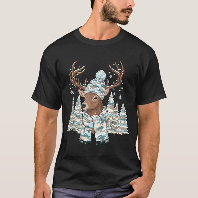 Camiseta Christmas Camo Hunting Reindeer Pajamas With Deer  (Frente)