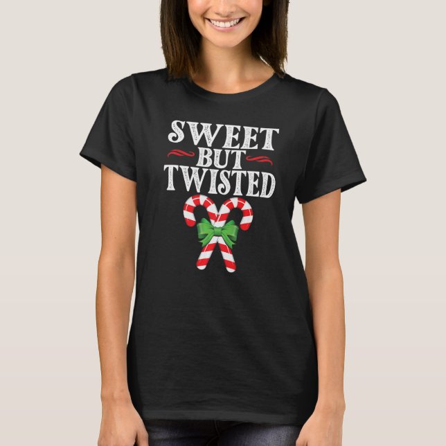 Camiseta Christmas Candy Cane  Adults Sweet But Twisted (Frente)