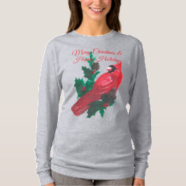Camiseta Christmas Cardinal Holly & Berries Long Sleeve Tee